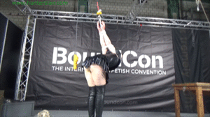 www.jimhunterslair.com - Hot leggy blonde strict strappado stretch demonstration thumbnail