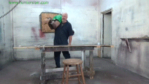 www.jimhunterslair.com - Pretty neighbor girl left in a brutal chicken wing hogtie on his table thumbnail