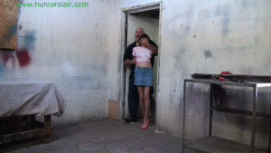 www.jimhunterslair.com - Elbow cuffed and hanging by her nipple clamps thumbnail