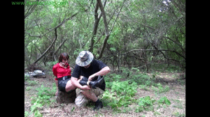 www.jimhunterslair.com - Hunter hangs his prey from a tree by her ankles thumbnail